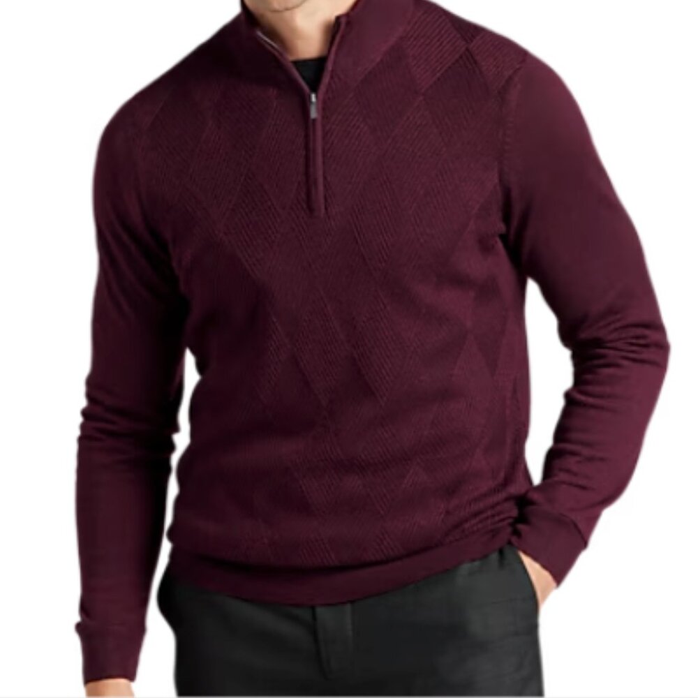 Michael Strahan Modern Fit Basketweave 1/4-zip Sweater size:3X colour :wine